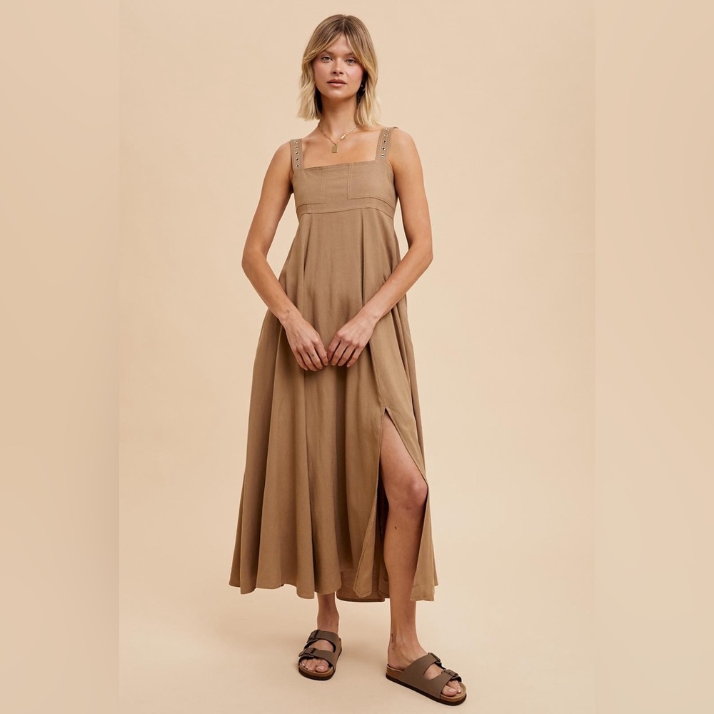 136. Linen Blend Utility Grommet Dress in Coconut